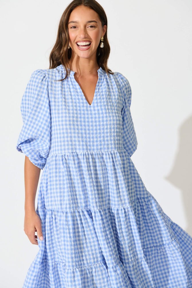 Dress In Cornflower Blue Gingham Cotton - Image 2