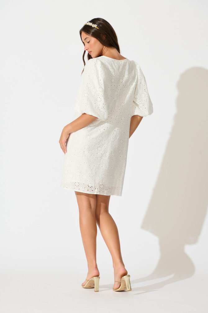 Dress in White Broderie Cotton - Image 4