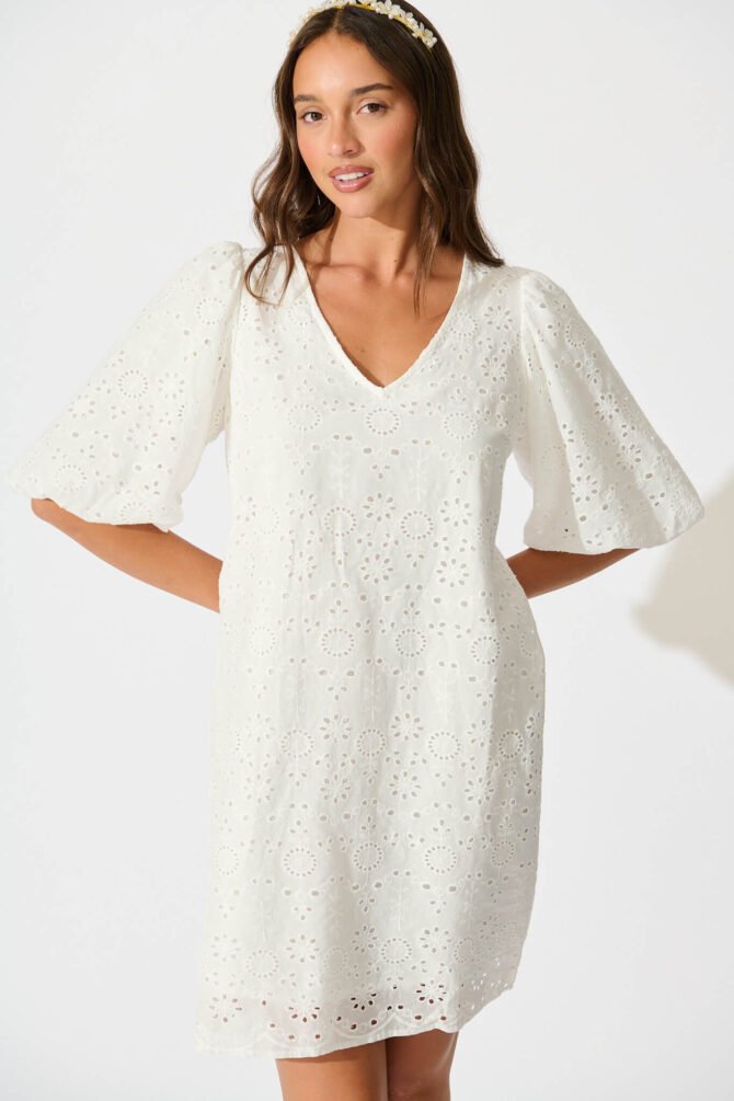 Dress in White Broderie Cotton - Image 2