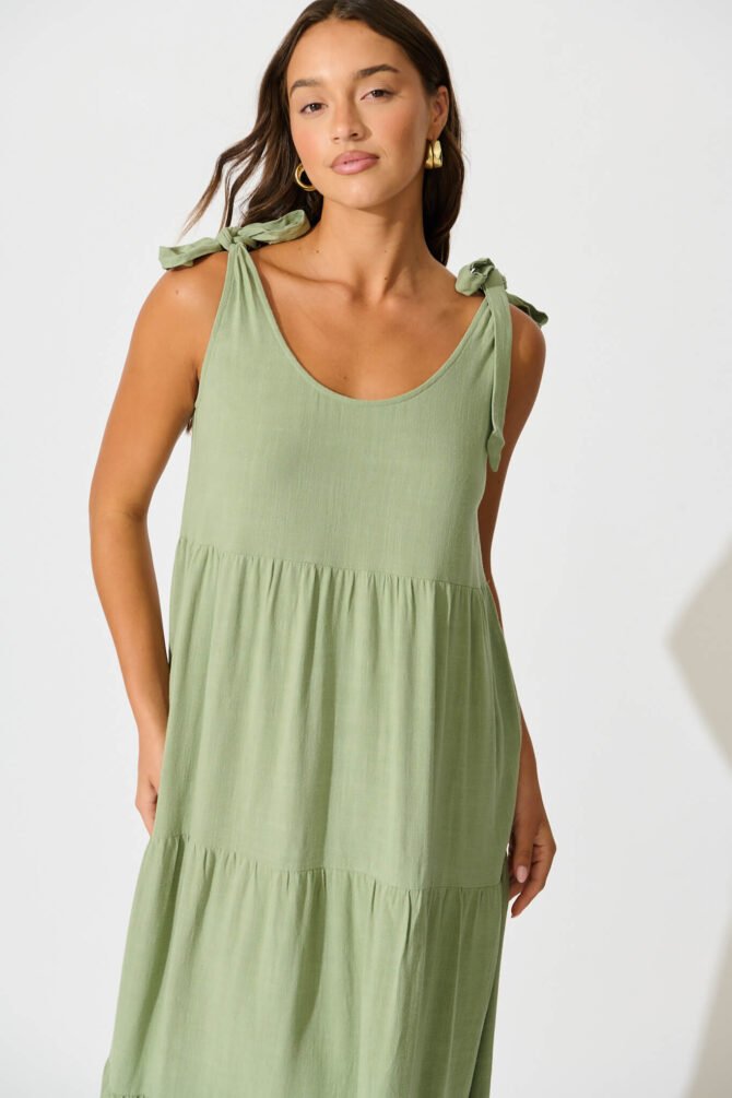 Maxi Sundress in Khaki Linen Blend - Image 2