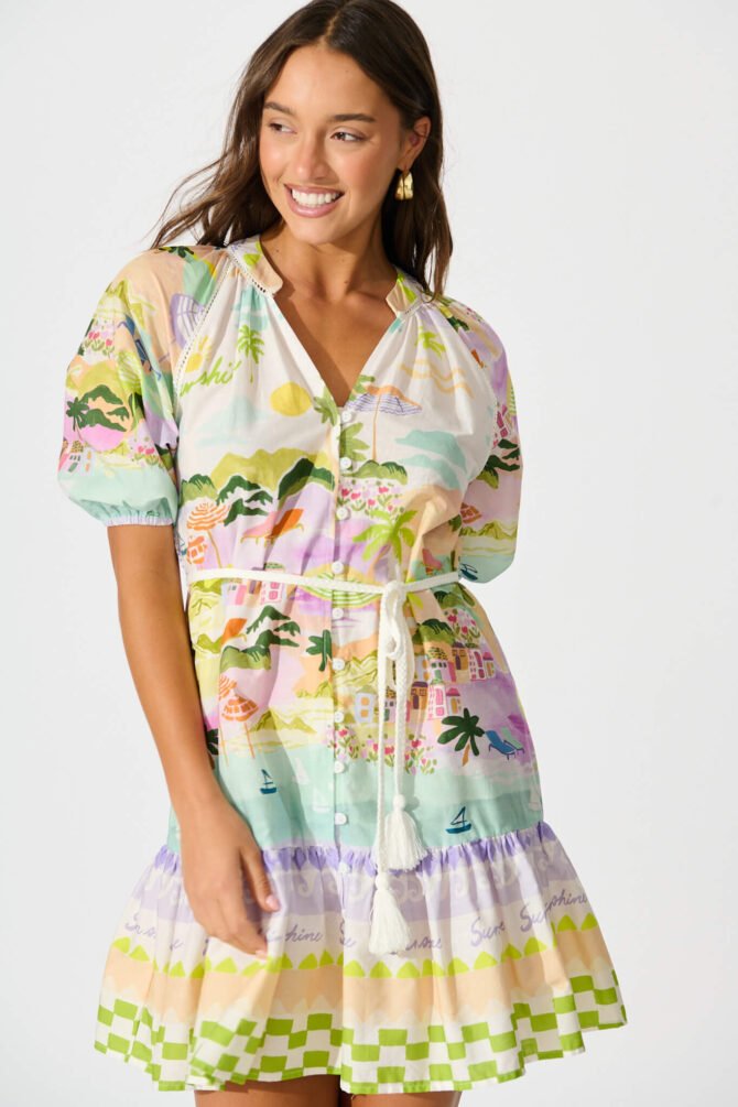 Dress in Tropical Border Print Cotton - Image 2