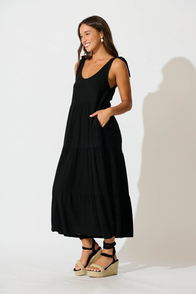 Maxi Sundress in Black Linen Blend - Image 3