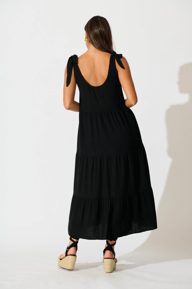 Maxi Sundress in Black Linen Blend - Image 4