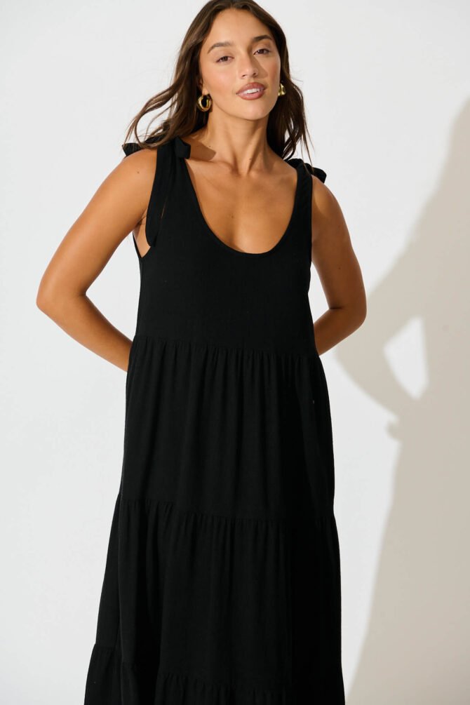 Maxi Sundress in Black Linen Blend - Image 2