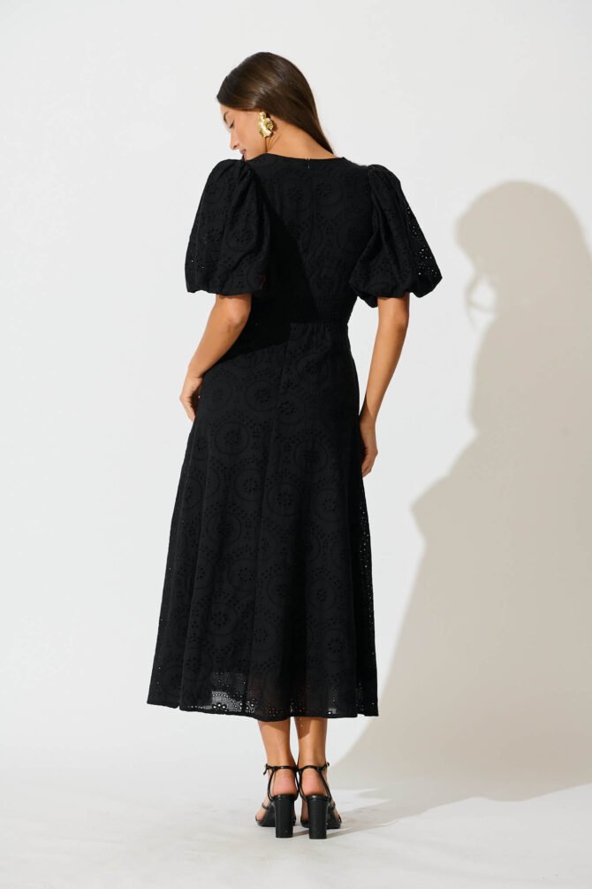Maxi Dress In Black Broderie Cotton - Image 4