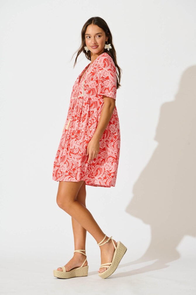 Dress in Red with White Paisley - Image 3