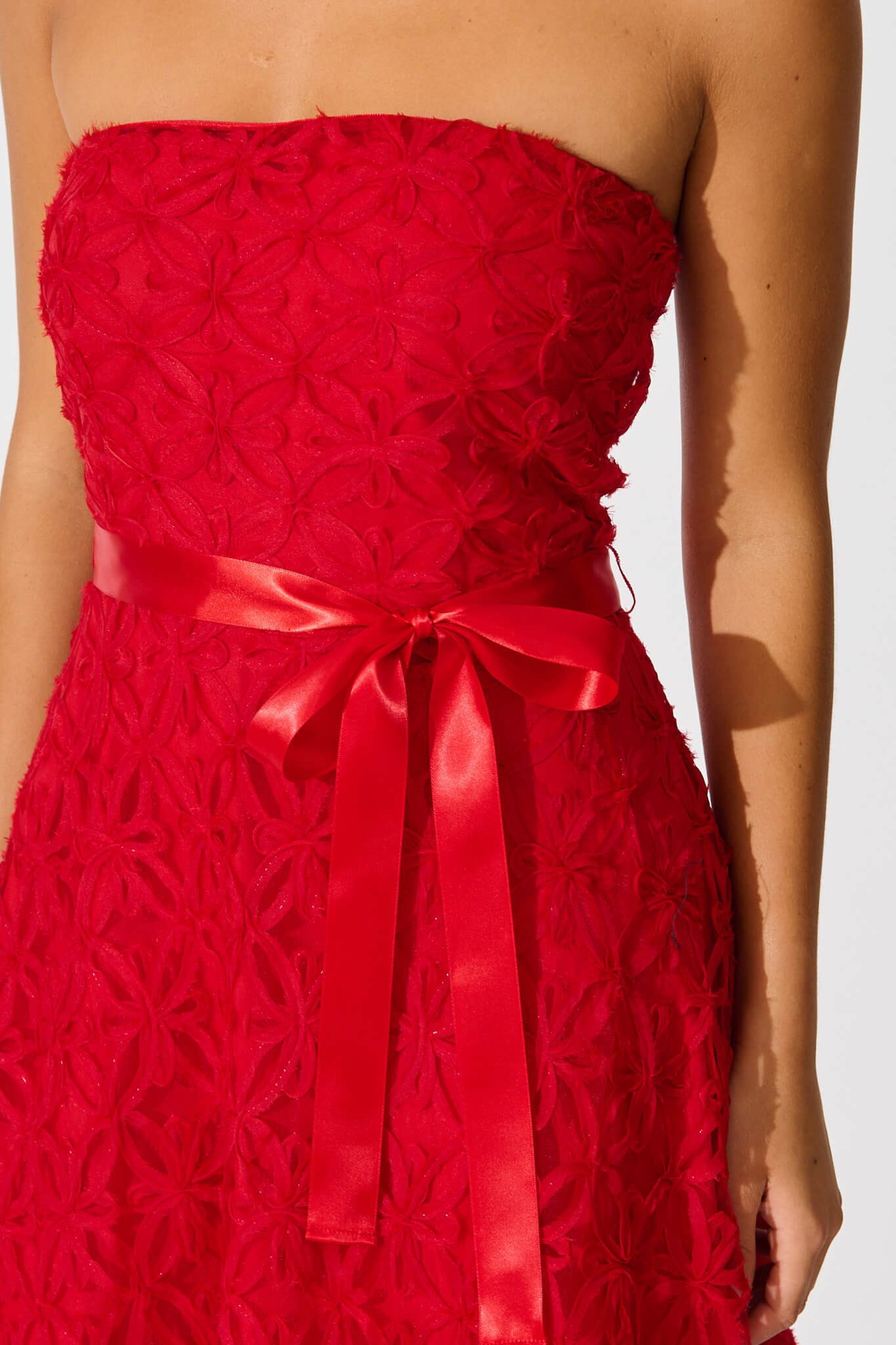 Midi Dress in Red Floral Embroidered Tulle - Image 5