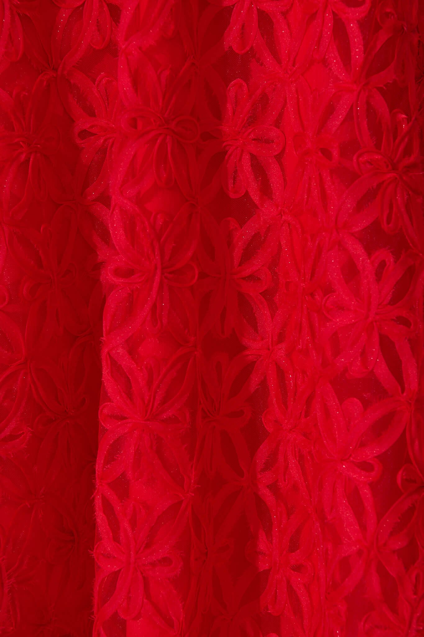 Midi Dress in Red Floral Embroidered Tulle - Image 6