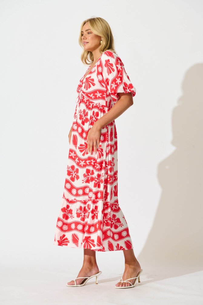 Maxi Dress in Red with White Print - Image 3