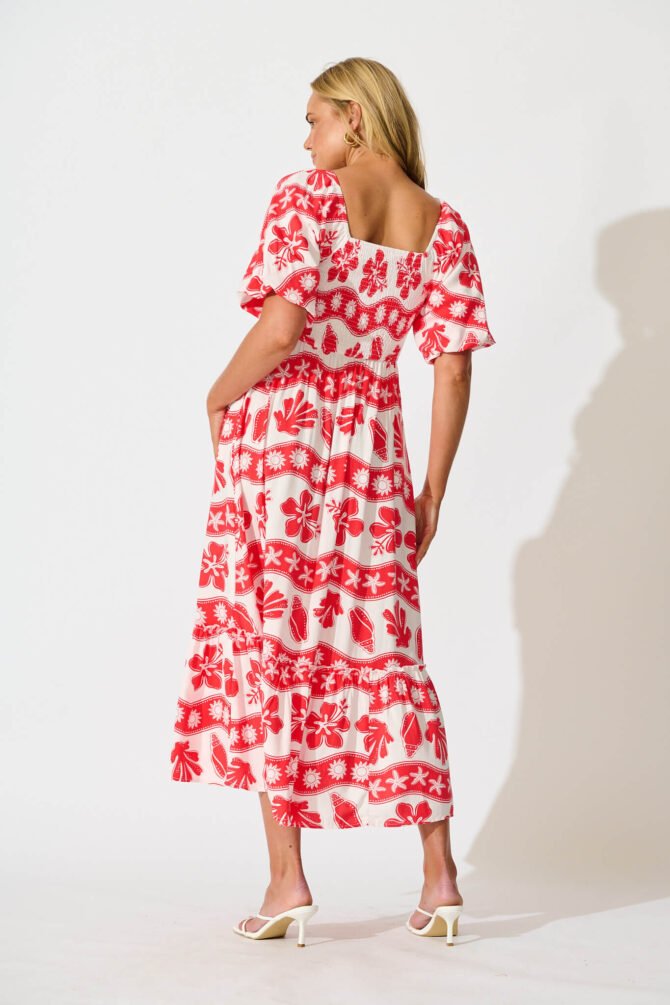 Maxi Dress in Red with White Print - Image 4