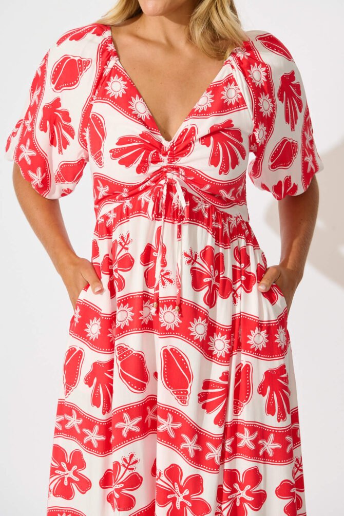 Maxi Dress in Red with White Print - Image 5
