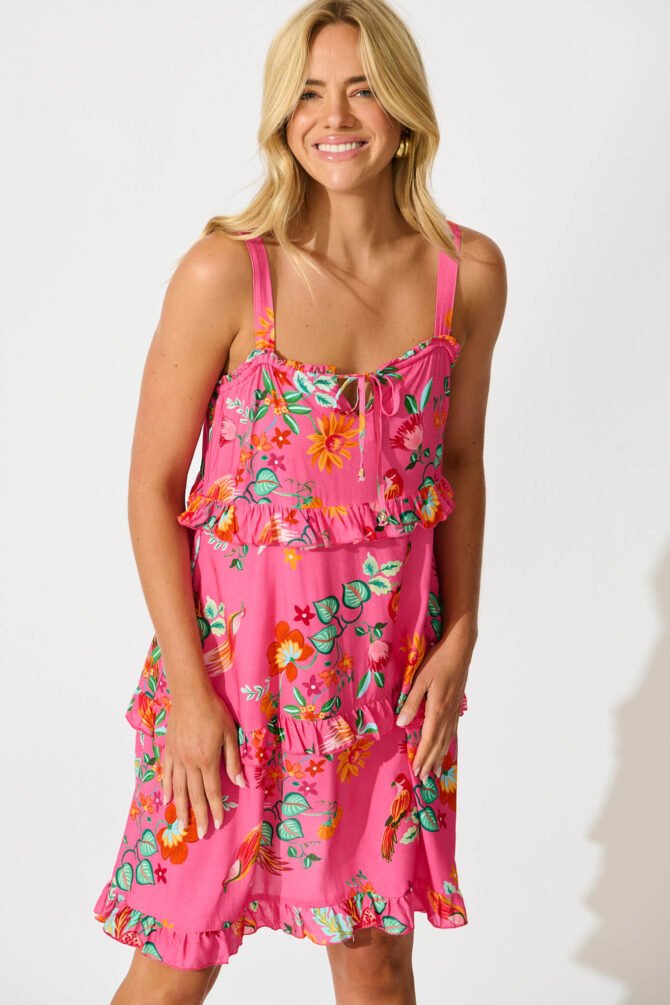 Dress in Pink Tropical Print - Image 2