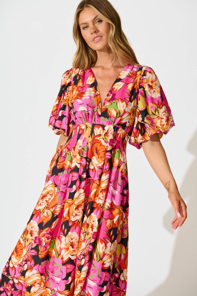Midi Dress In Multi Floral - Image 2