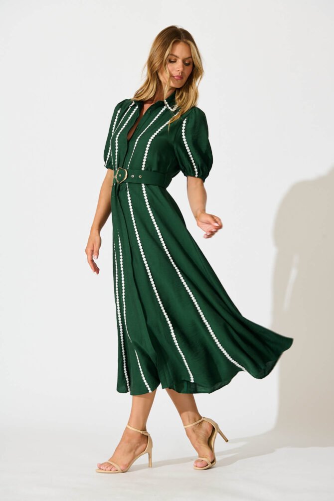 Maxi Shirt Dress in Emerald Green - Image 3