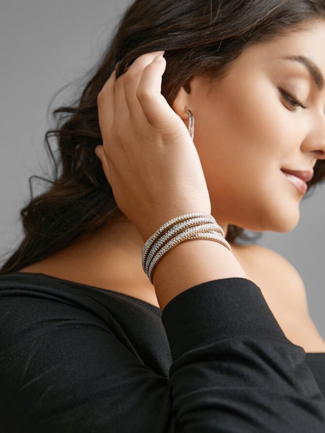 Twist Cubic Zirconia Cuff Bangle Bracelet - Image 4