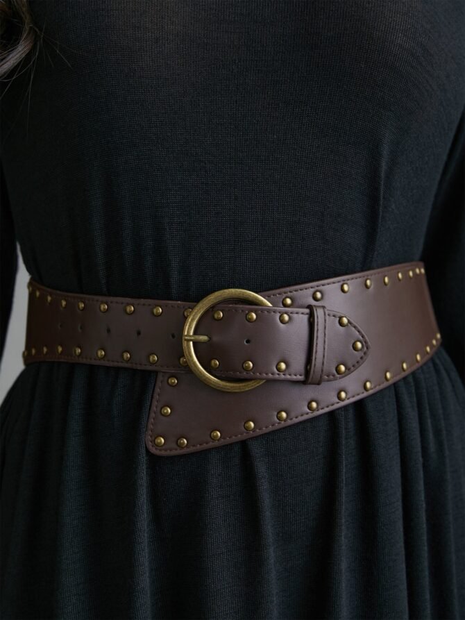 Vintage Buckle And Rivets Pu Leather Belt - Image 5
