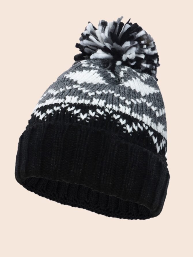 Geometric Jacquard Fluffy Ball Hat - Image 5