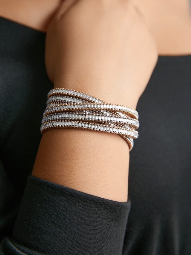 Twist Cubic Zirconia Cuff Bangle Bracelet - Image 2