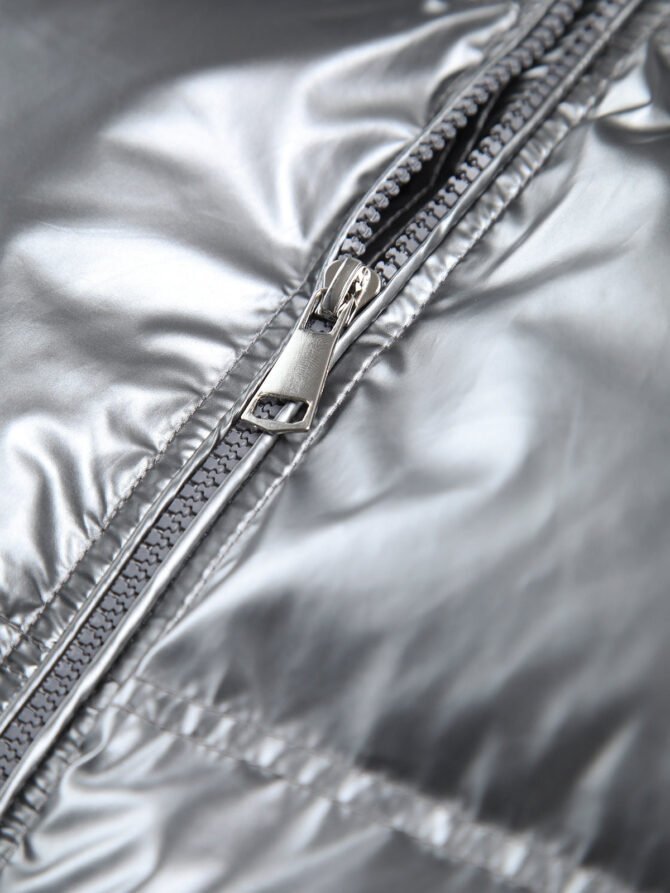 Metallic Puffer Wind Protection Hooded Coat - Image 4