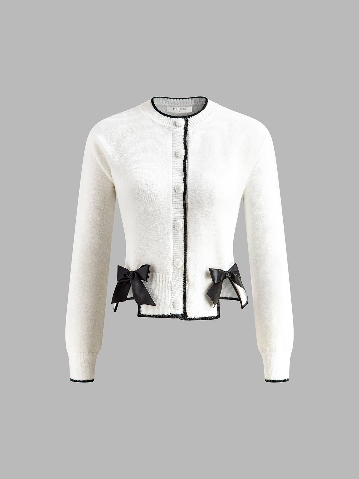Contrast Trim Bow Decor Knit Outwear - Image 2