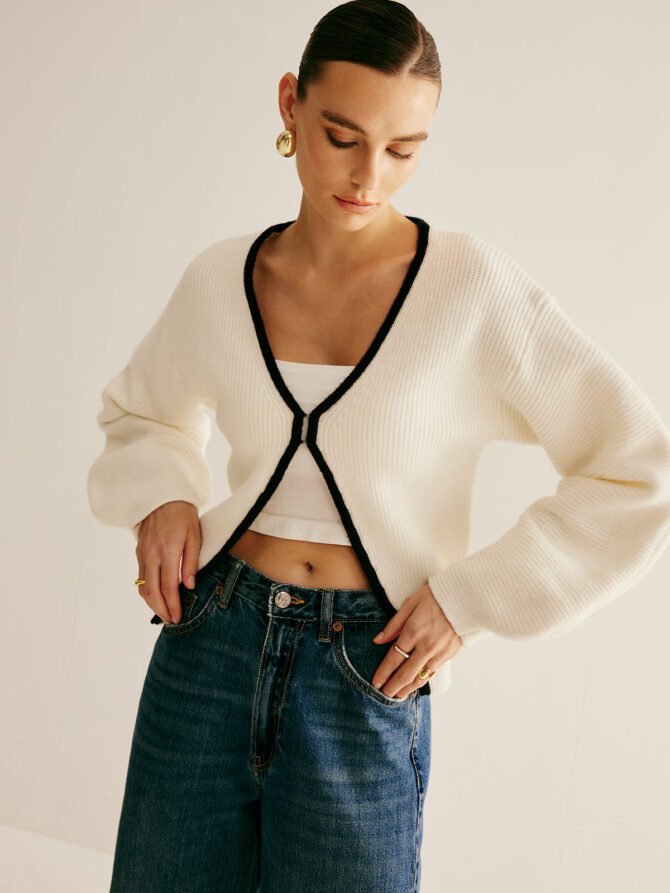 Contrast Trim Clasp Knit Outwear - Image 3