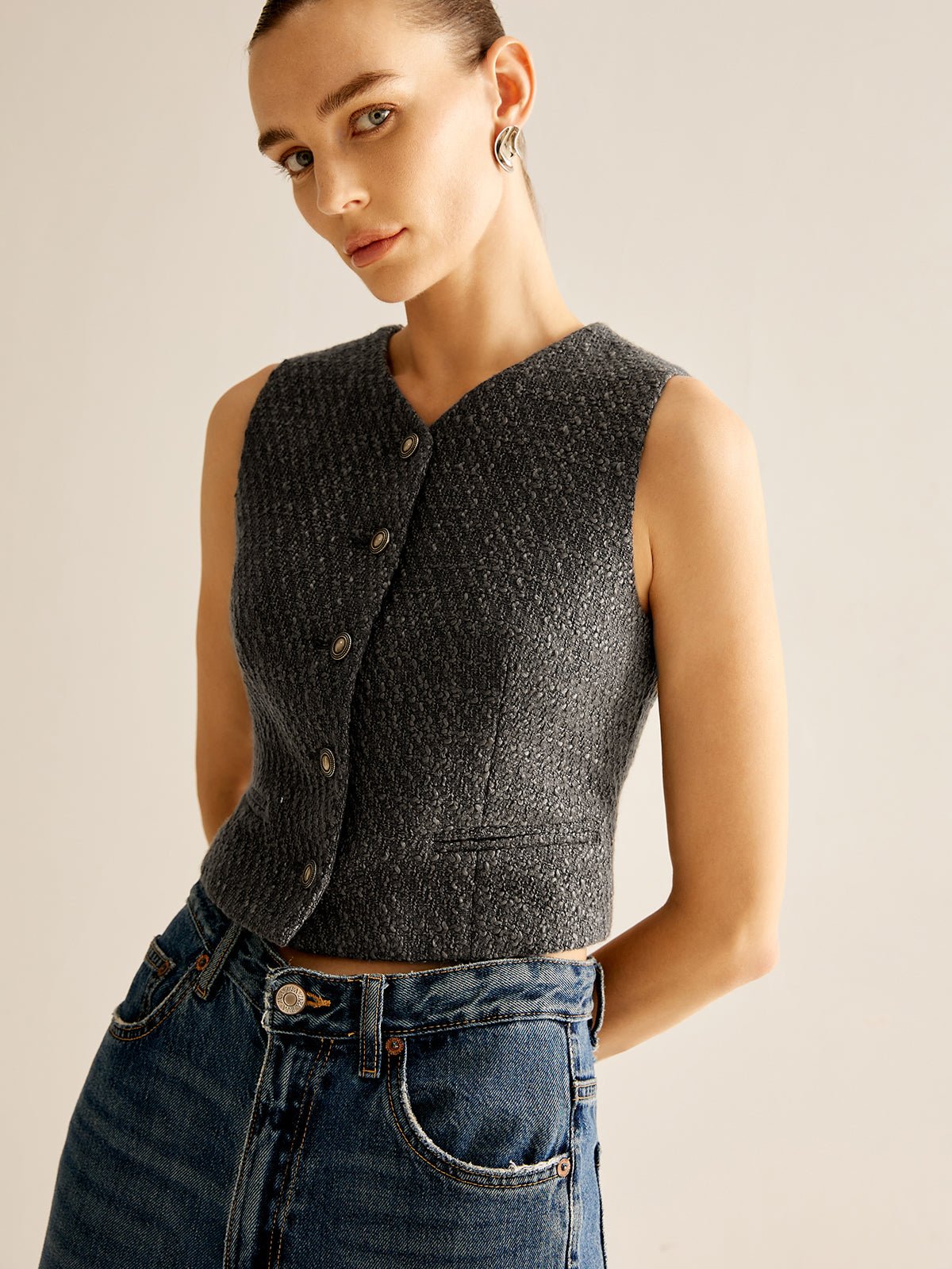 Vintage Tweed Breasted Vest - Image 4