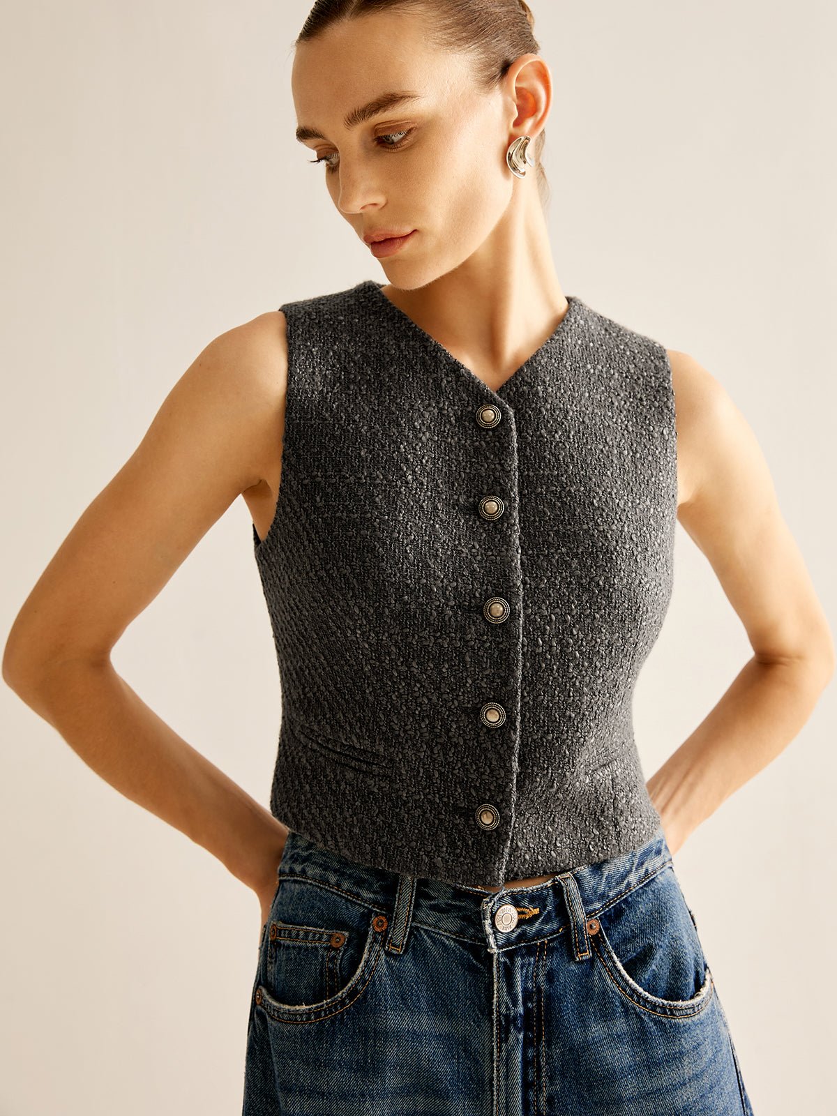Vintage Tweed Breasted Vest - Image 3