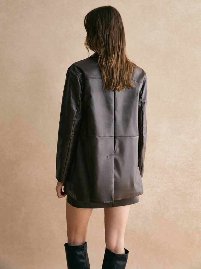 Pockets Faux Leather Blazer - Image 5
