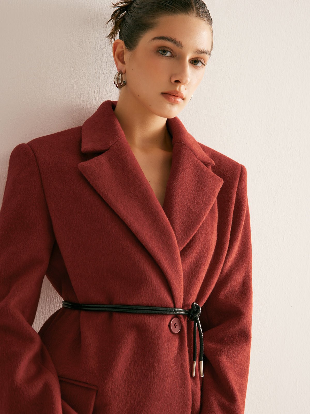 Wool-Blend Belted Blazer With Shoulder Pads - Image 7