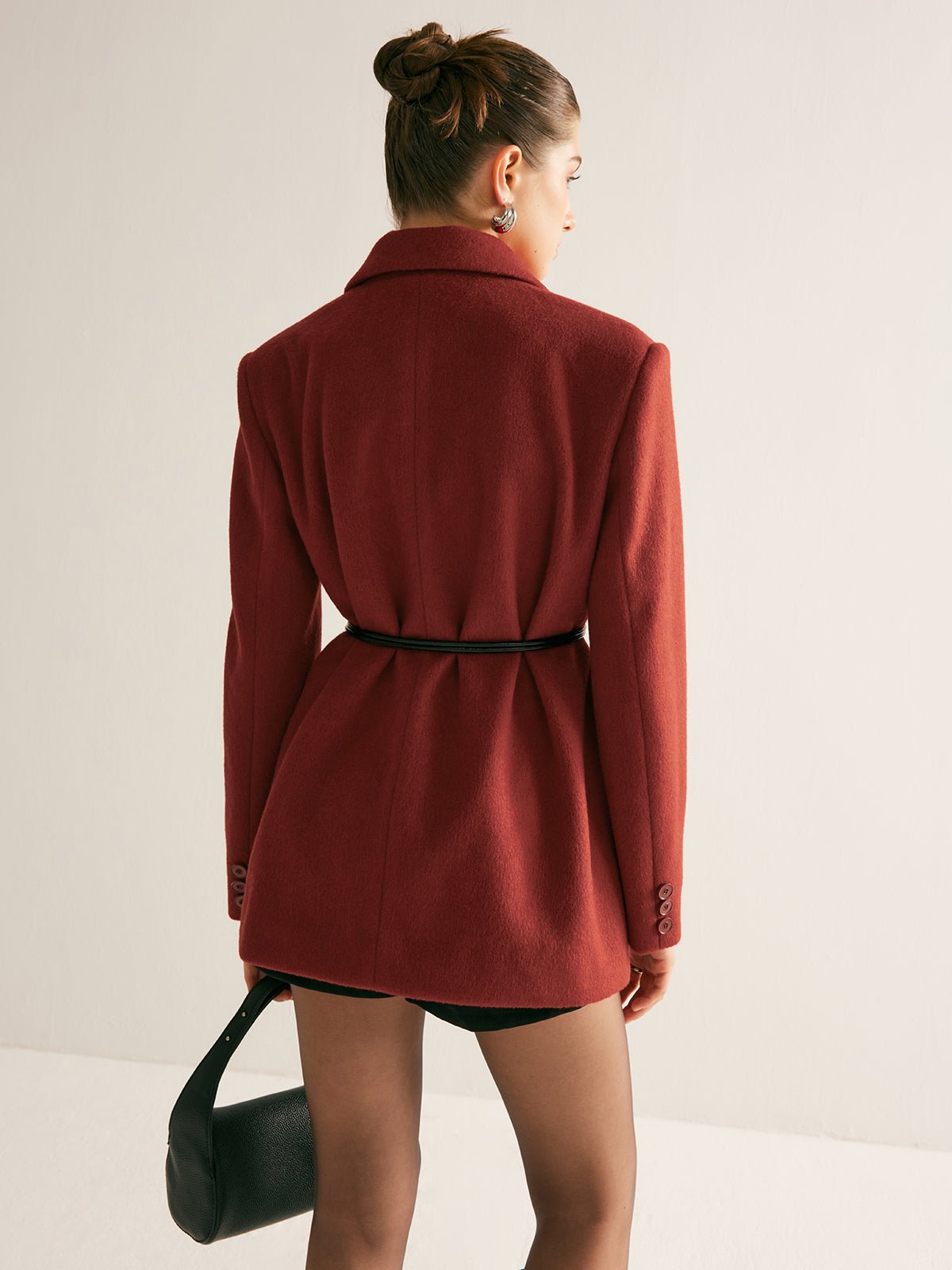 Wool-Blend Belted Blazer With Shoulder Pads - Image 8