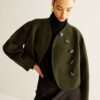 Asymmetrical Button Crop Tweed Coat - Image 3