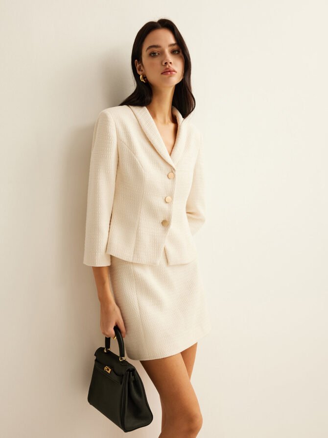 3/4 Length Sleeve Tweed Blazer - Image 5