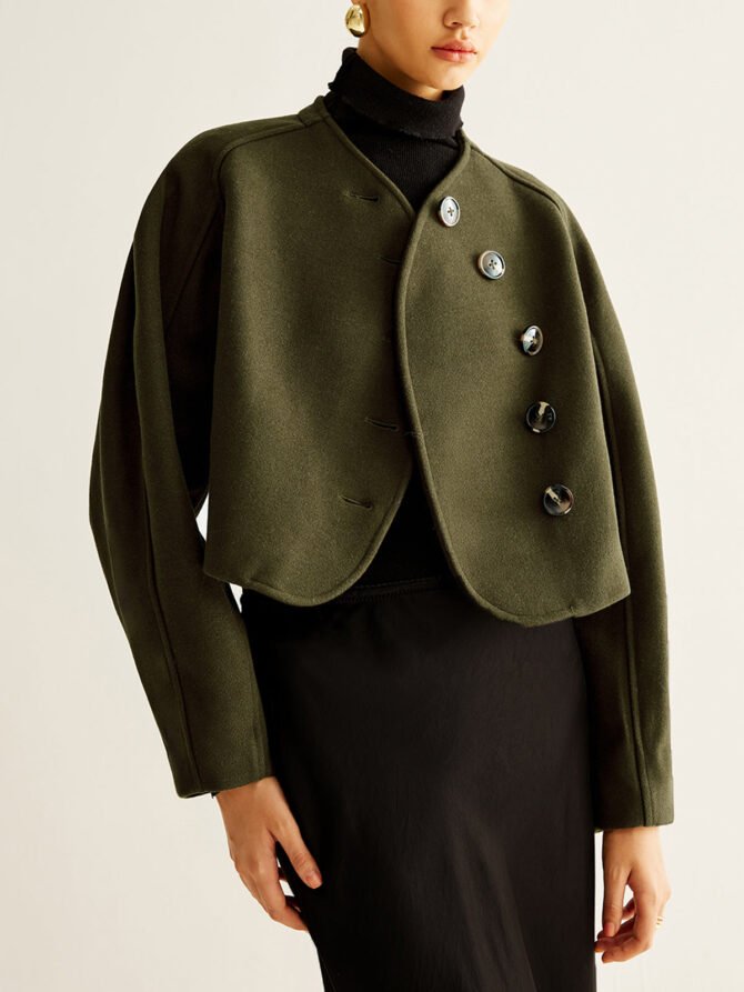 Asymmetrical Button Crop Tweed Coat - Image 2