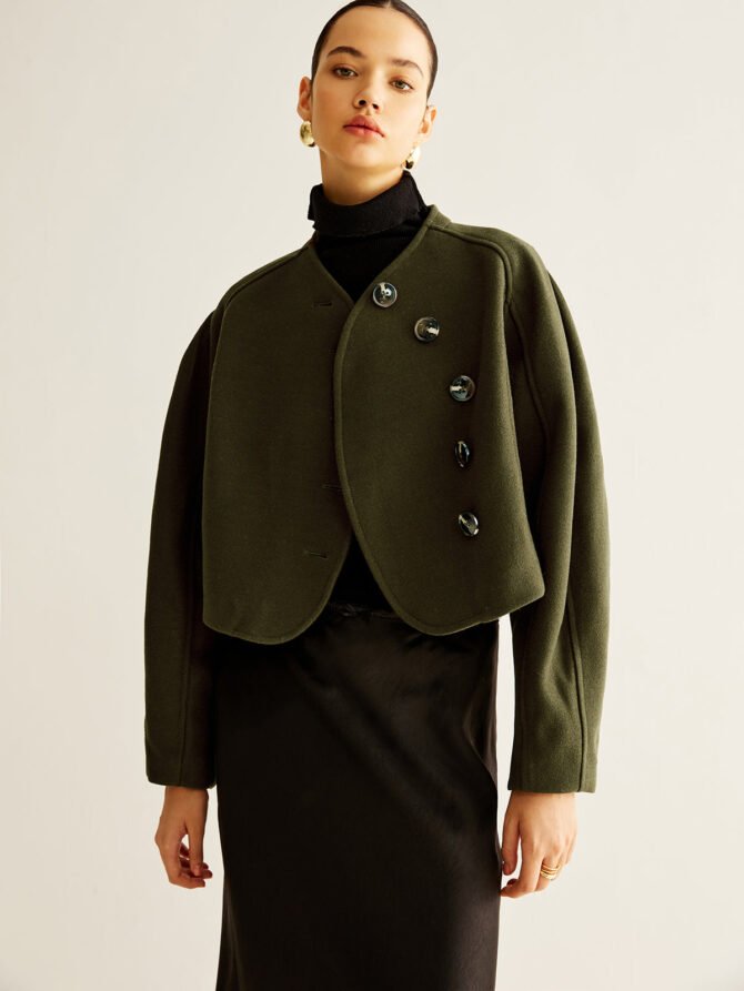 Asymmetrical Button Crop Tweed Coat - Image 5