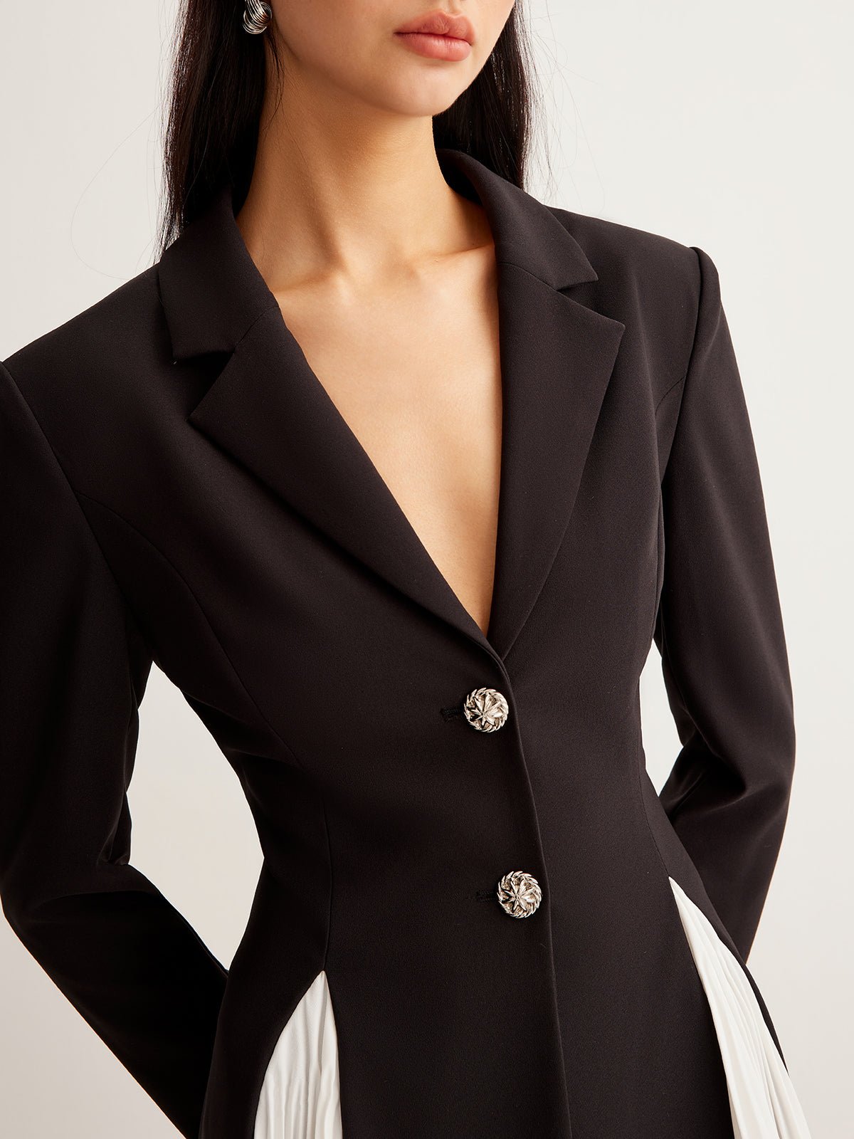 Metal-Button Pleated Blazer Dress - Image 6