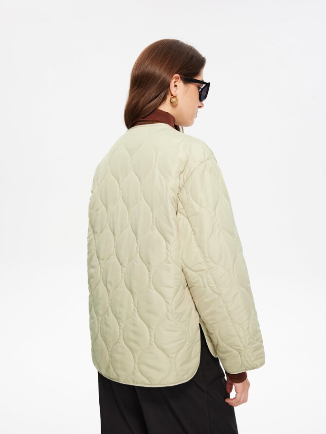 Geometric-Pattern Plain Winter Coat - Image 5