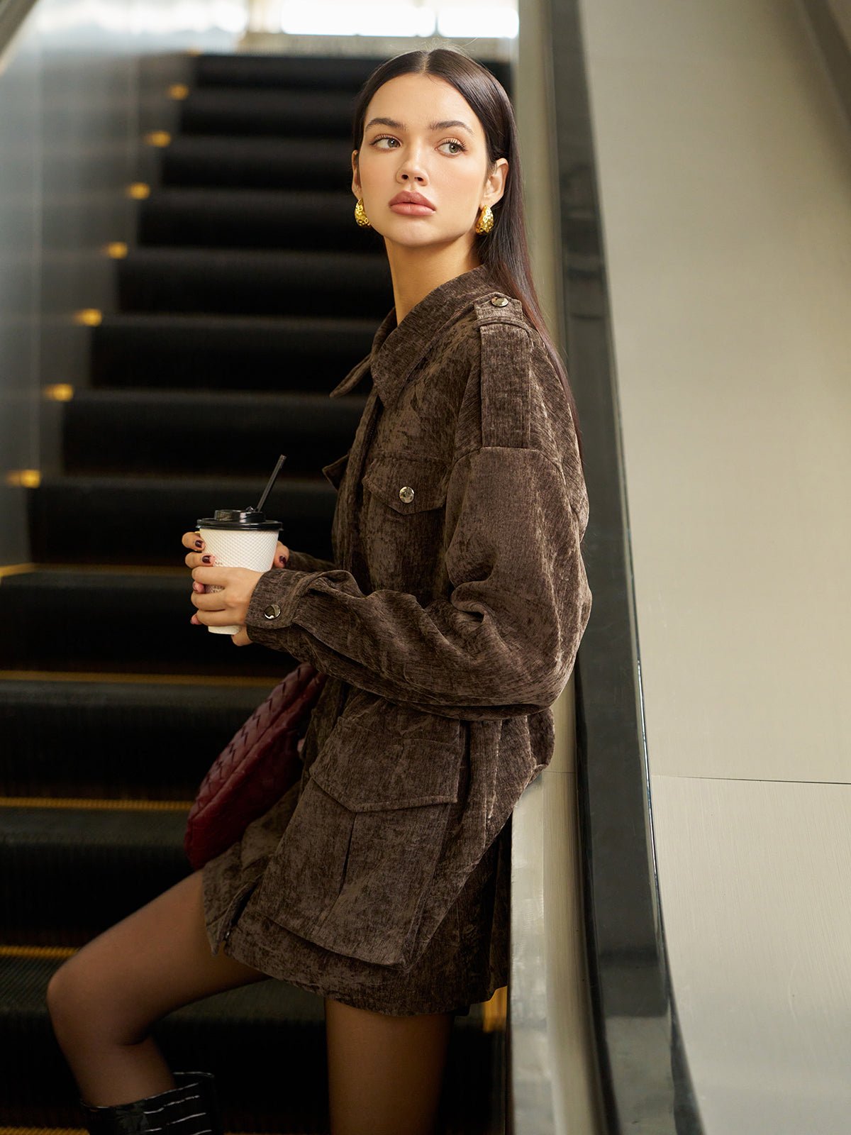 Velvet Pleated Cargo Polo Jacket - Image 5