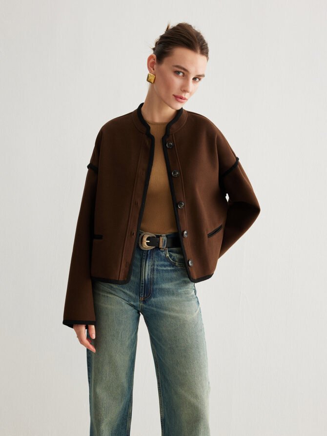 Minimalist Contrast Trim Tweed Jacket - Image 3